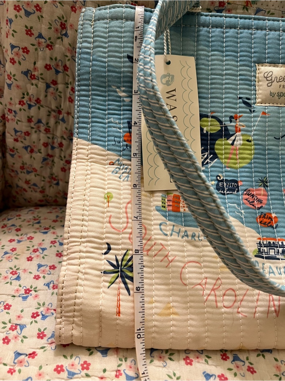 NWT Spartina 449 Sea Islands Quilted Zip Tote Bag Blue Map Coastal Beach 678124 - Picture 10 of 10